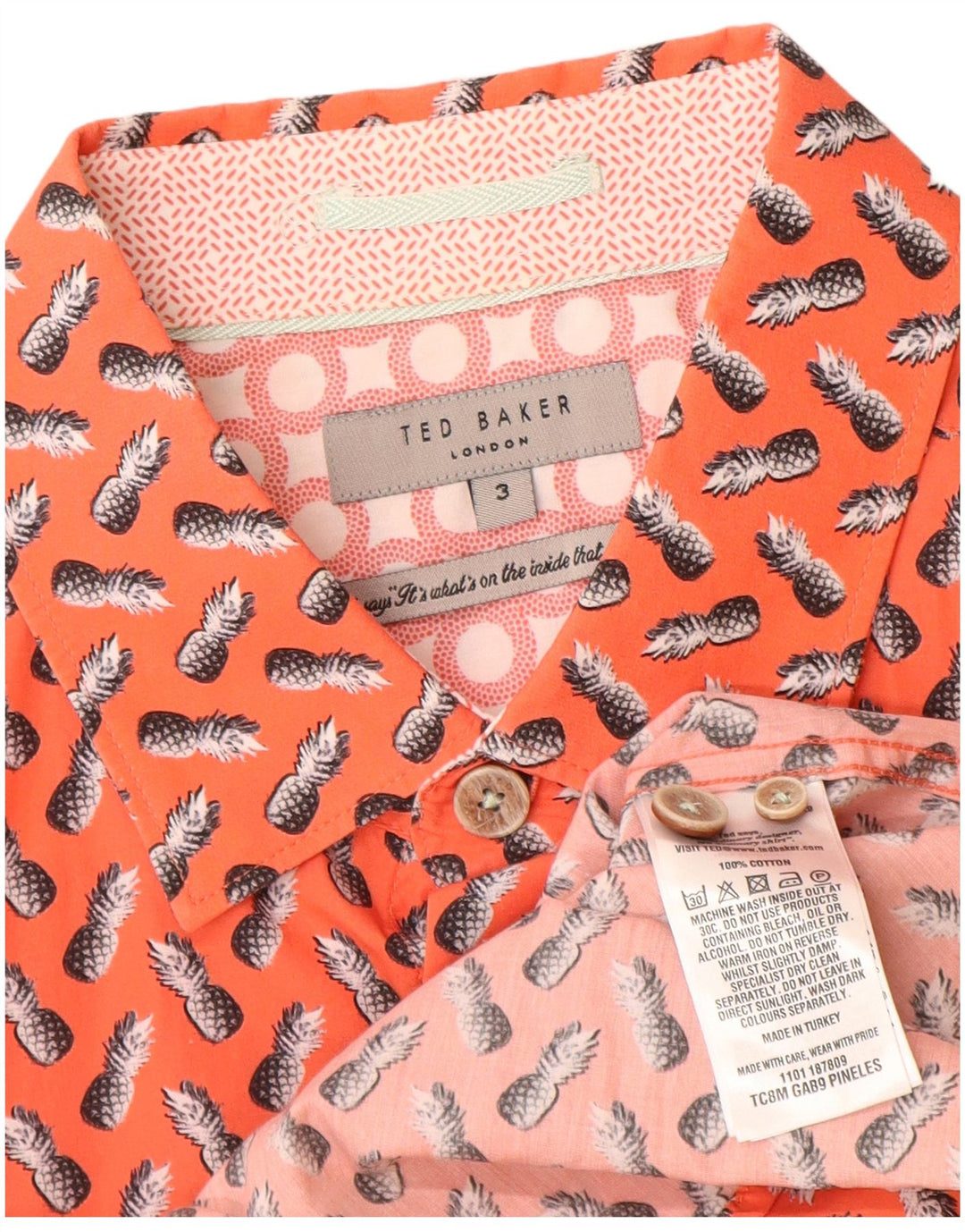 Ted Baker Herren-Kurzarmhemd mit abstraktem Muster, Größe 3, mittelorange