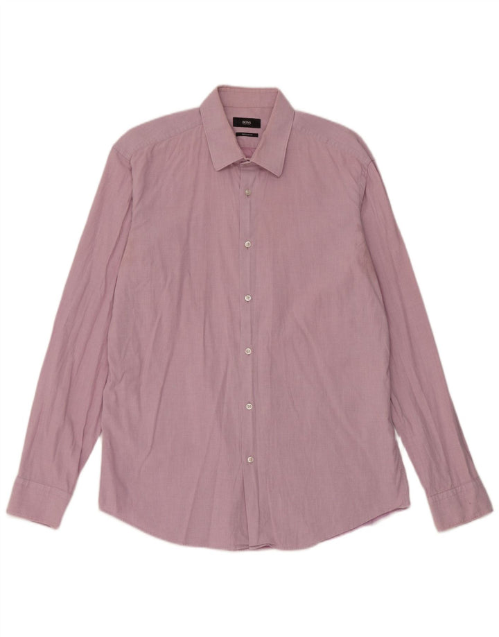 Hugo Boss Herren-Hemd mit normaler Passform, Größe 41 16, groß, rosa gefleckt