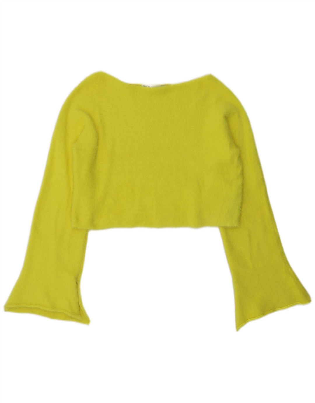 Zara Damen Crop Top Langarm UK 14 Mittelgelbes Nylon