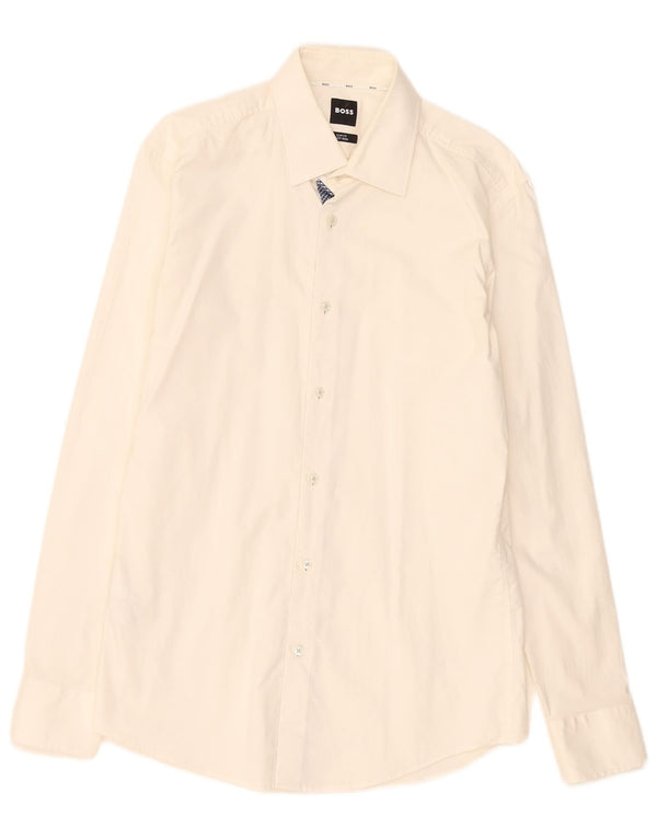 Hugo Boss Herren-Slim-Fit-Hemd, Größe 40, 15 3/4, mittelweiße Baumwolle