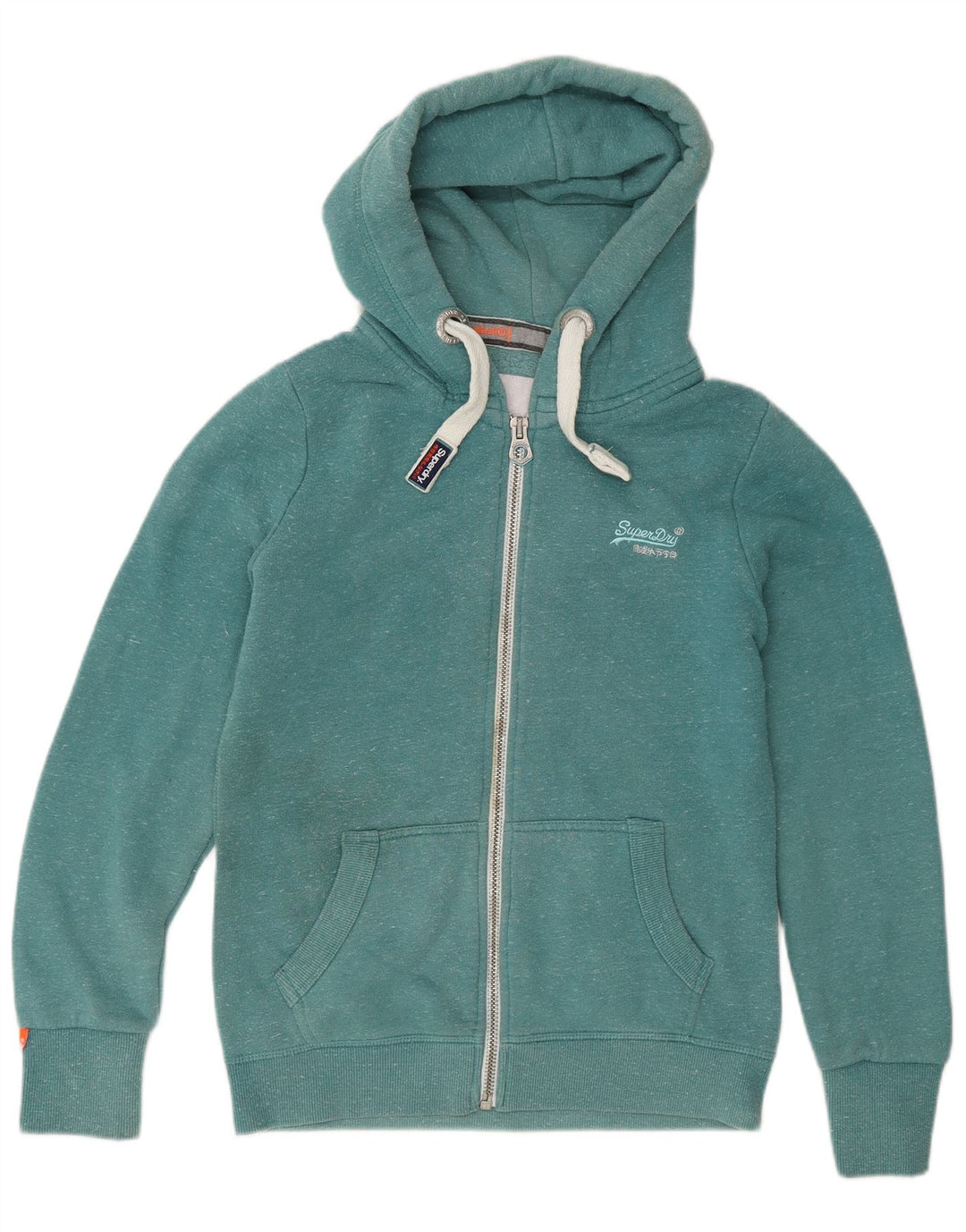 Superdry Herren-Kapuzenpullover mit Reißverschluss, mittelgrün gefleckte Baumwolle