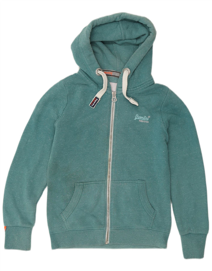 Superdry Herren-Kapuzenpullover mit Reißverschluss, mittelgrün gefleckte Baumwolle