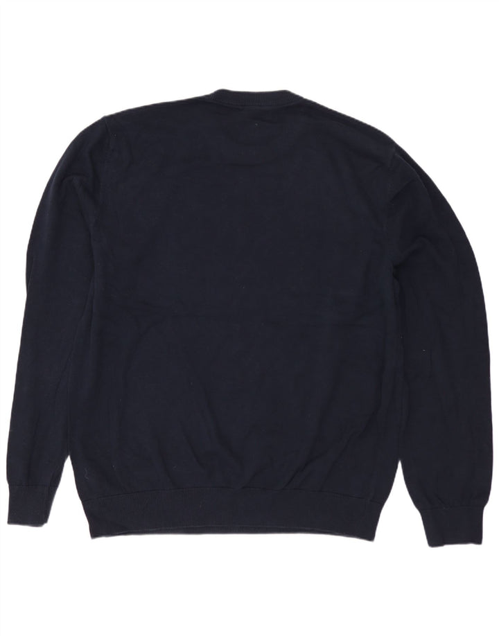 MARKS & SPENCER Herren-Pullover mit grafischem Rundhalsausschnitt, Größe L, Marineblau