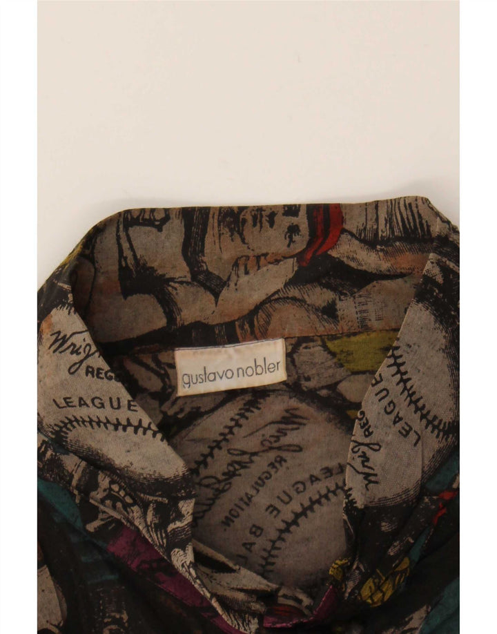 Vintage Womens Abstract Pattern Graphic Shirt Bluse UK 12 Medium Black