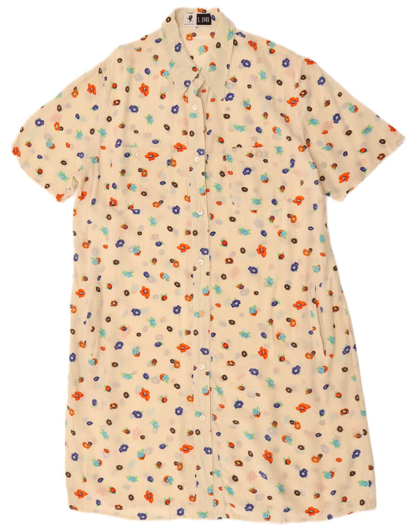 Vintage Damen Kurzarm-Hemdkleid IT 46 Large Beige Floral