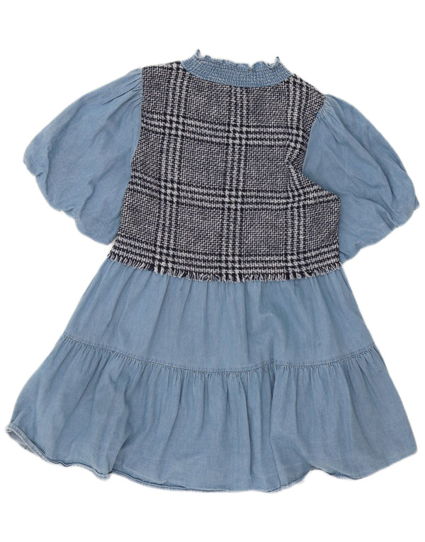 Zara Damen-Stufenkleid UK 10 Small Blue Check Cotton