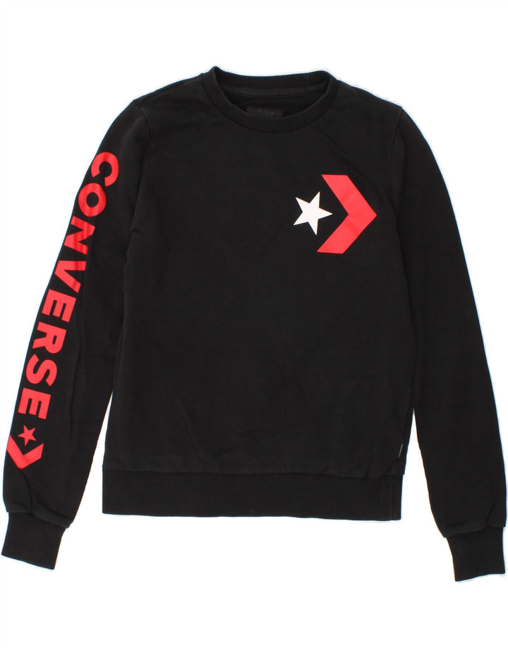 CONVERSE Boys Graphic Sweatshirt Jumper 14-15 Years Small  Black Cotton Vintage Converse and Second-Hand Converse from Messina Hembry 