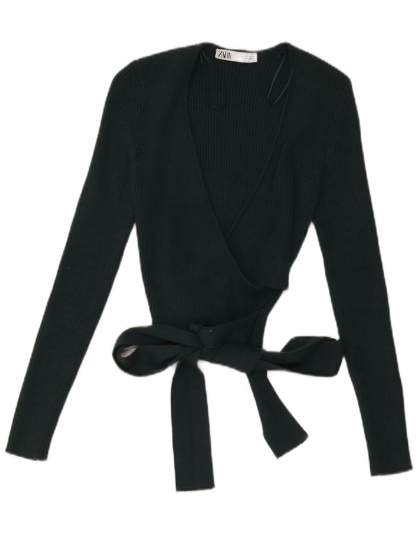 Zara Damen-Wickel-Cardigan-Oberteil, UK-Größe 44, Größe L, grüne Viskose