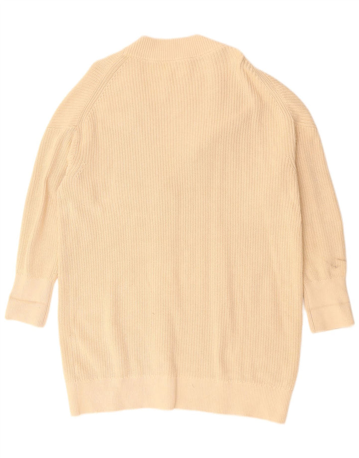 COS Langer, übergroßer Damen-Strickjackenpullover, UK 14, mittelbeige Baumwolle
