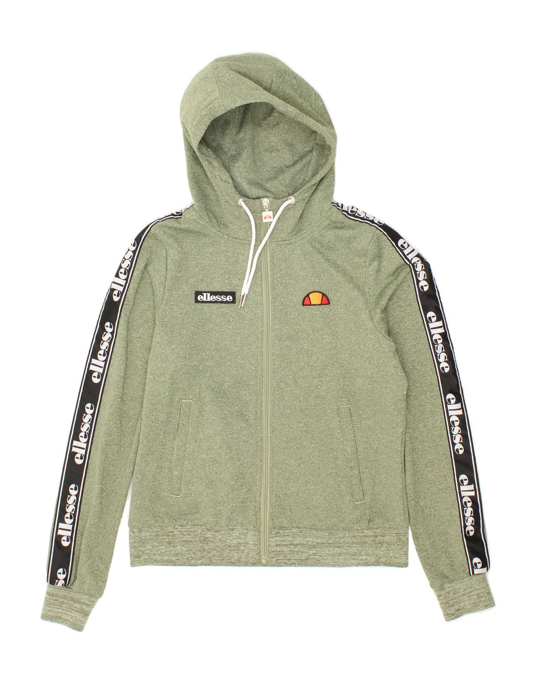 ELLESSE Womens Graphic Zip Hoodie Sweater UK 10 Small  Green Polyester Vintage Ellesse and Second-Hand Ellesse from Messina Hembry 