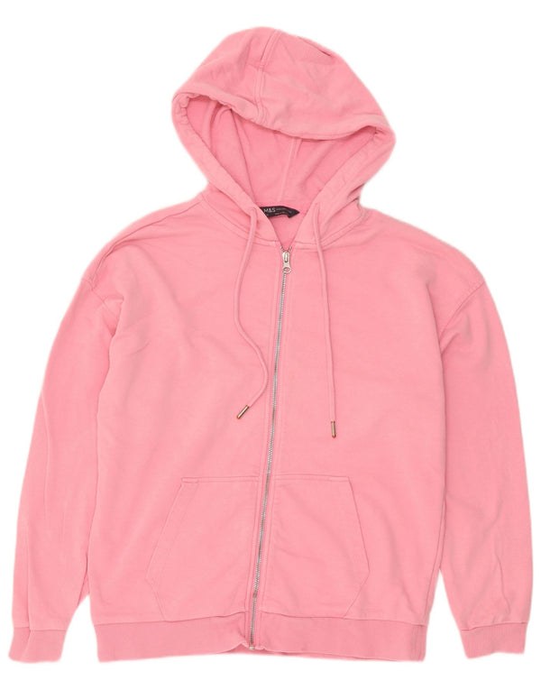Marks & Spencer Damen Relaxed Fit Zip Hoodie Pullover UK 10 Small Pink