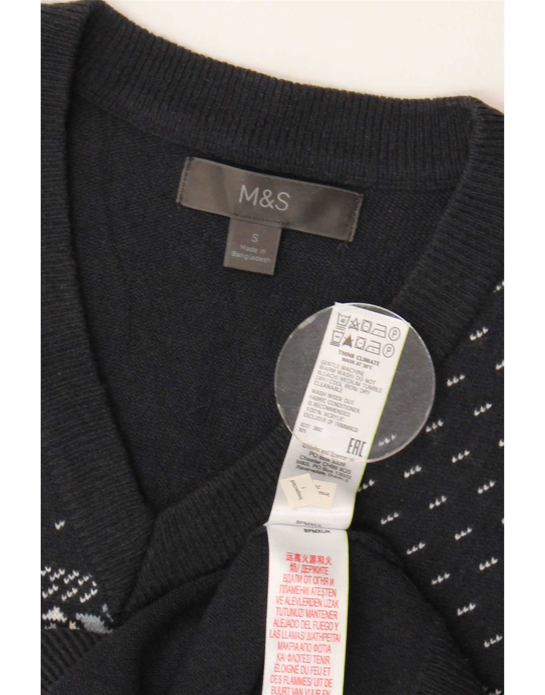 Marks & Spencer Herren Weste Tank Top Small Marineblau Fair Isle Acryl