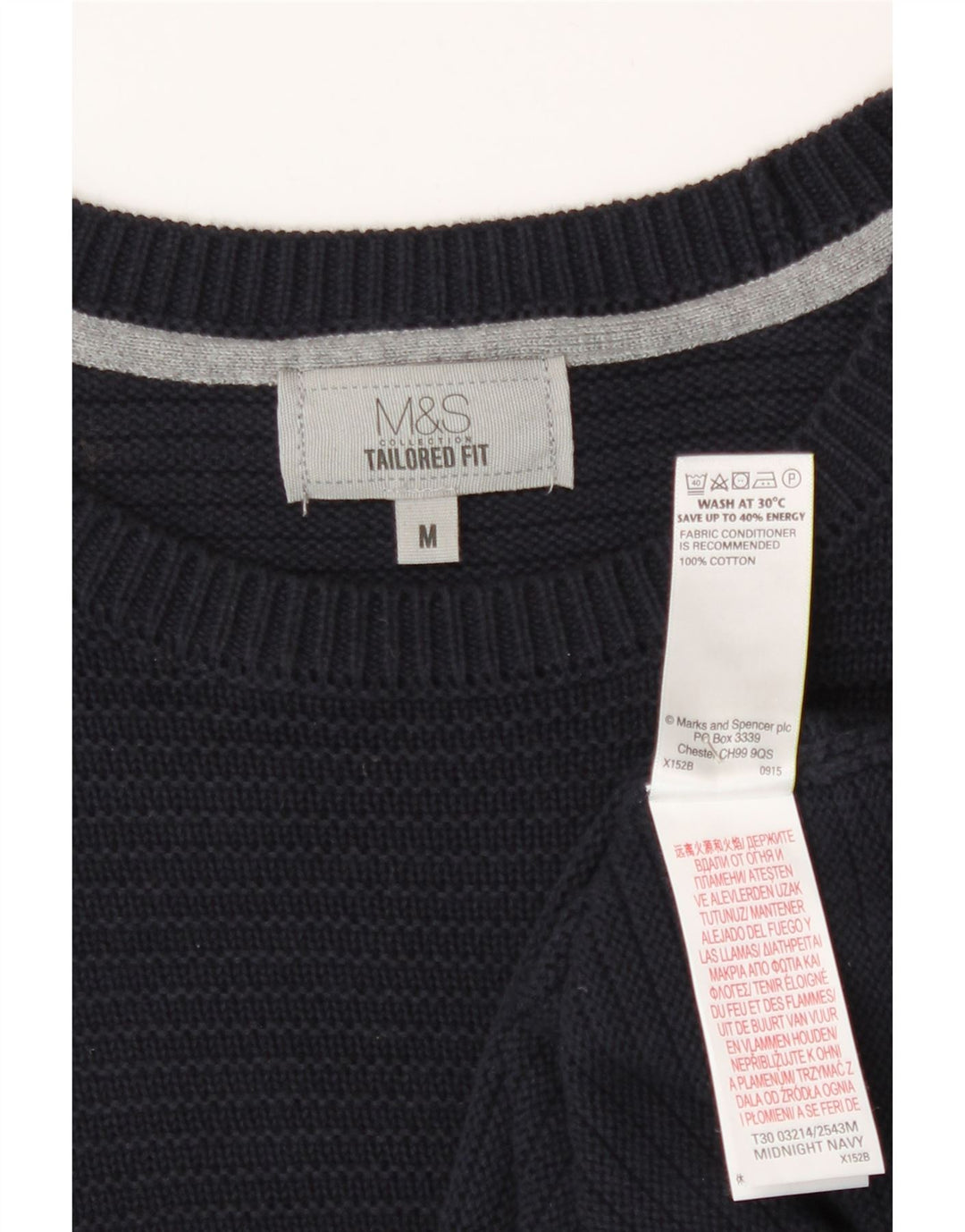 Marks & Spencer Herren-Pullover mit Rundhalsausschnitt, mittelmarineblaue Baumwolle