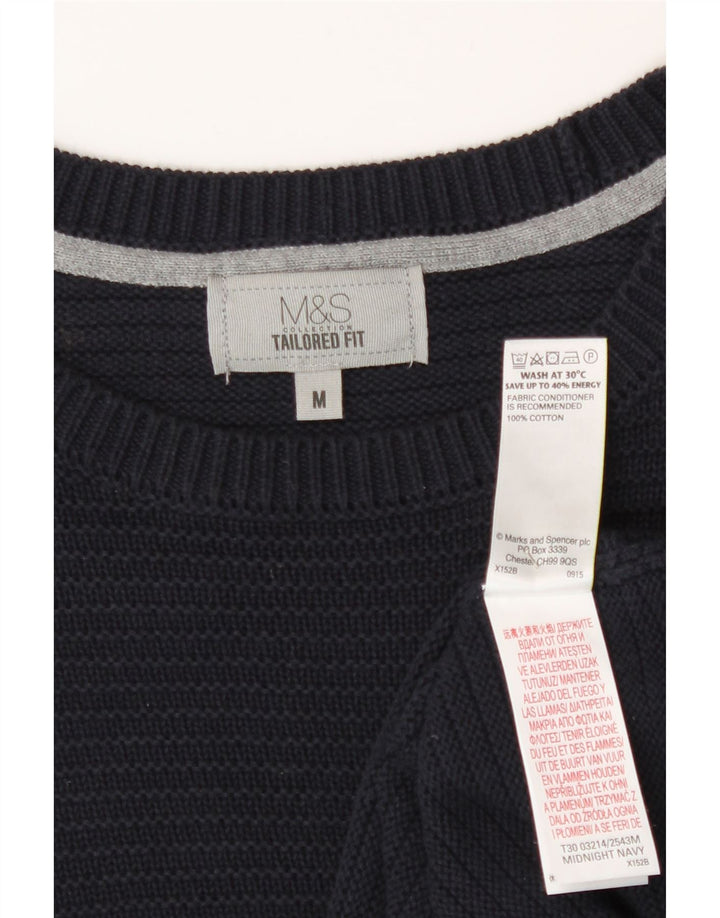 Marks & Spencer Herren-Pullover mit Rundhalsausschnitt, mittelmarineblaue Baumwolle