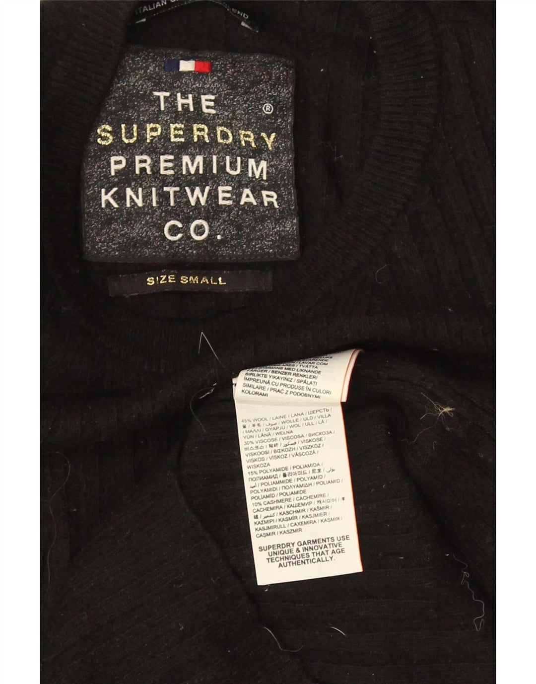 Superdry Damen-Pullover mit Rundhalsausschnitt, Gr. 8, Schwarz, Wolle