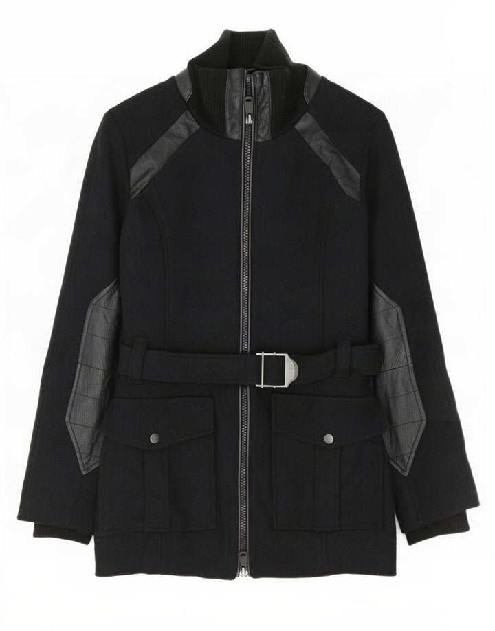 Diesel Damen-Windbreaker-Mantel UK 10 Small Schwarze Colourblock-Wolle