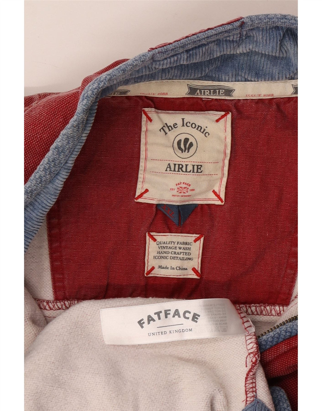 FAT FACE Herren Airlie Zip Neck Sweatshirt Pullover 2XL Rot Baumwolle