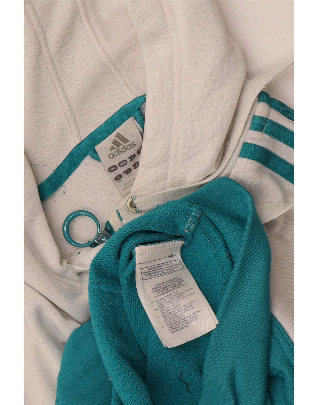 Adidas Damen Zip Hoodie Pullover UK 12 Mittelweißes Colourblock-Polyester