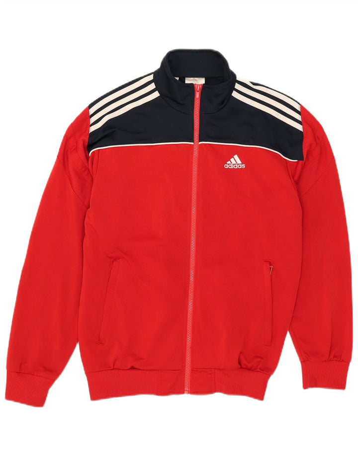 Adidas Jungen-Trainingsanzug-Top-Jacke, 13–14 Jahre, rotes Farbblock-Polyester