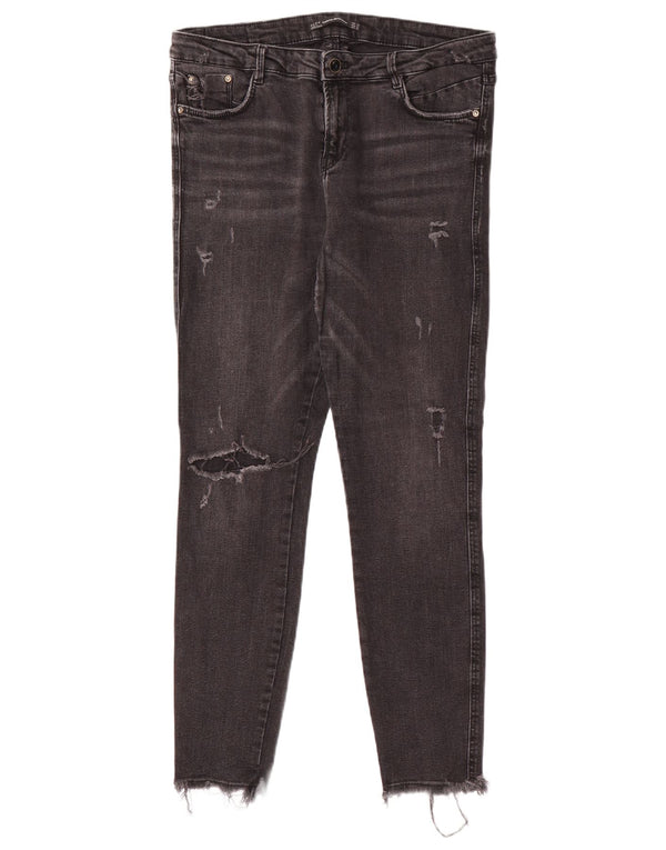 Zara Damen Trafaluc Distressed Skinny Jeans EU 44 XL W34 L28 Schwarze Baumwolle