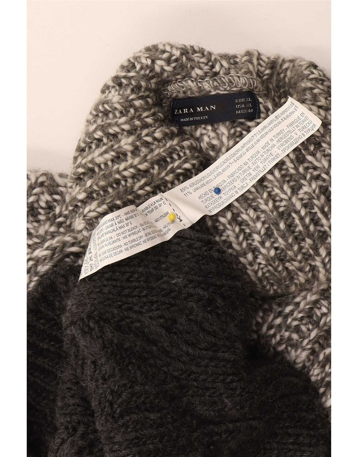 Zara Herren-Pullover mit Rollkragen, XL, Grau, Farbblock-Acryl