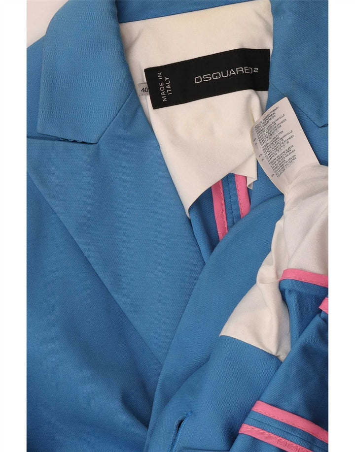 Dsquared2 Damen Crop 1 Button Blazer Jacke IT 42 Small Blaue Baumwolle
