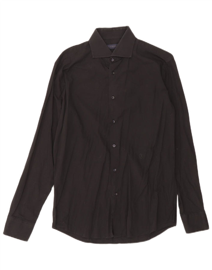 Trussardi Herrenhemd Größe 39 15 1/2 Mittelschwarze Baumwolle