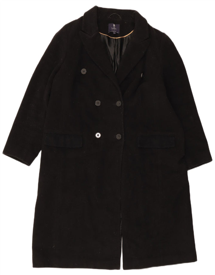 Marks & Spencer Damen Zweireihiger Mantel UK 18 XL Schwarze Wolle