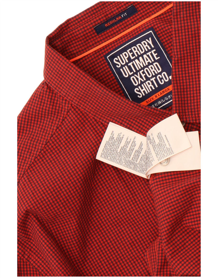 Superdry Herren-Hemd mit normaler Passform, XL, rotes Gingham-Baumwolle
