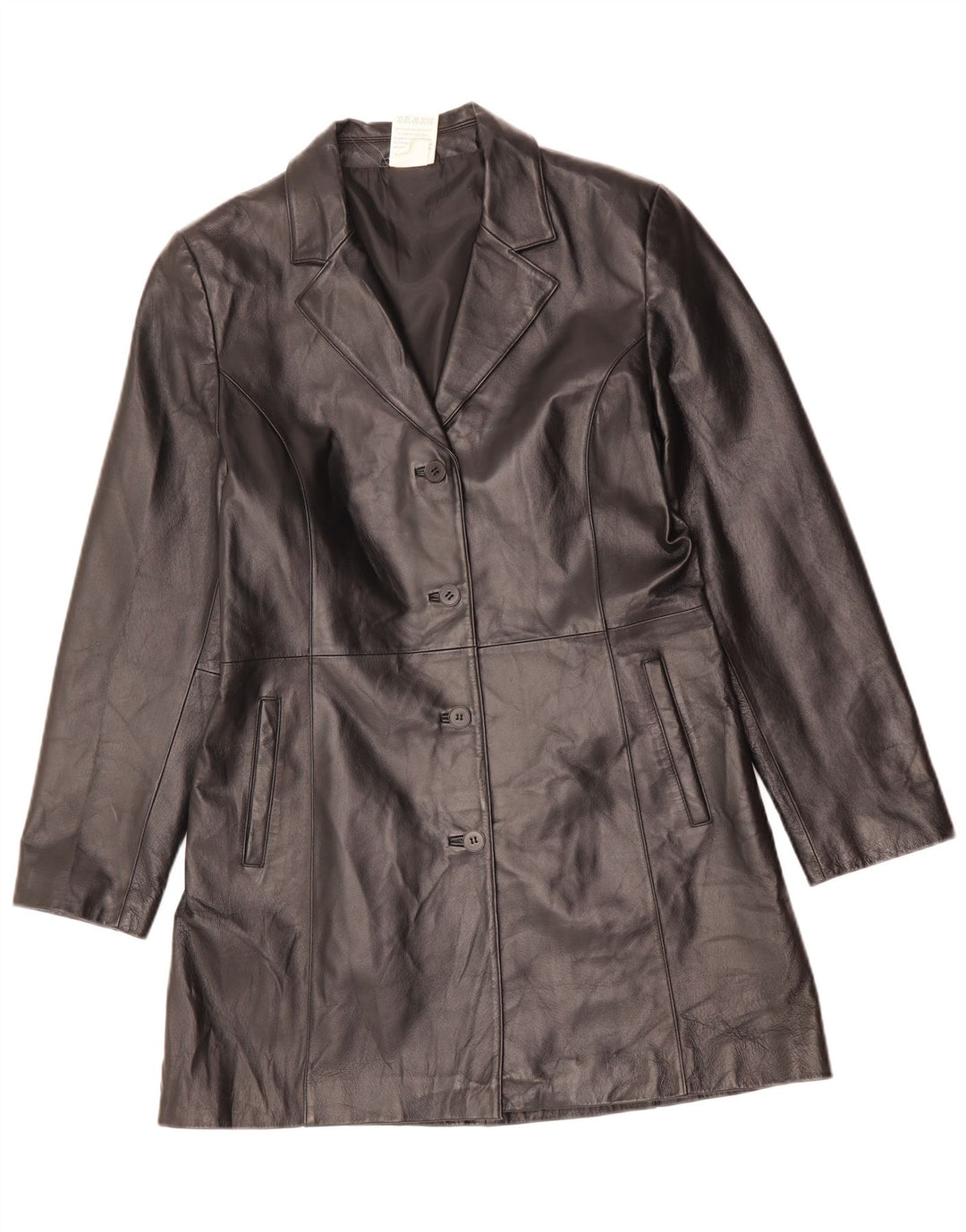 Vintage Damen Ledermantel UK 14 Großes schwarzes Polyester