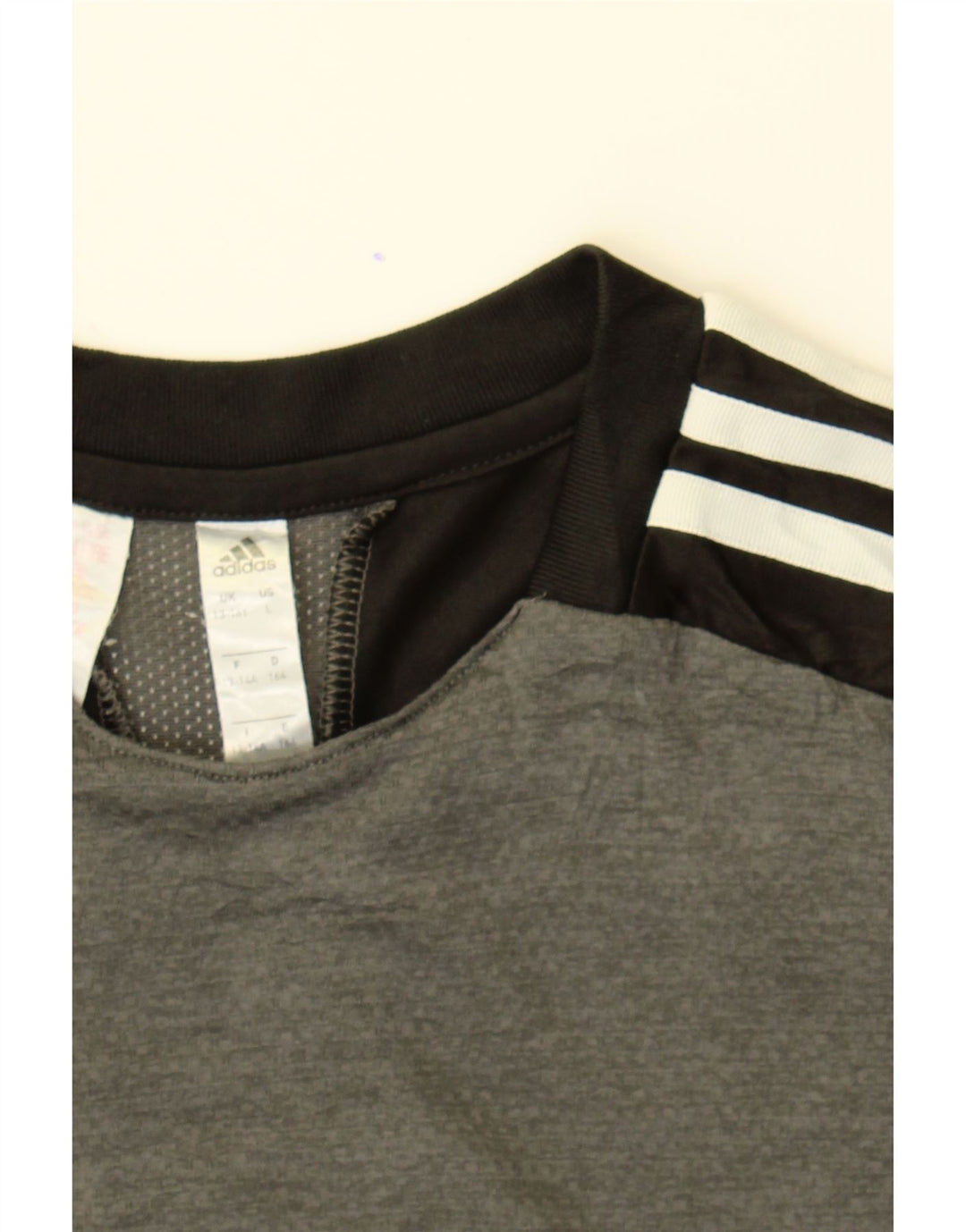 ADIDAS Boys Climalite T-Shirt Top 13-14 Years Grey Colourblock Polyester Vintage Adidas and Second-Hand Adidas from Messina Hembry 