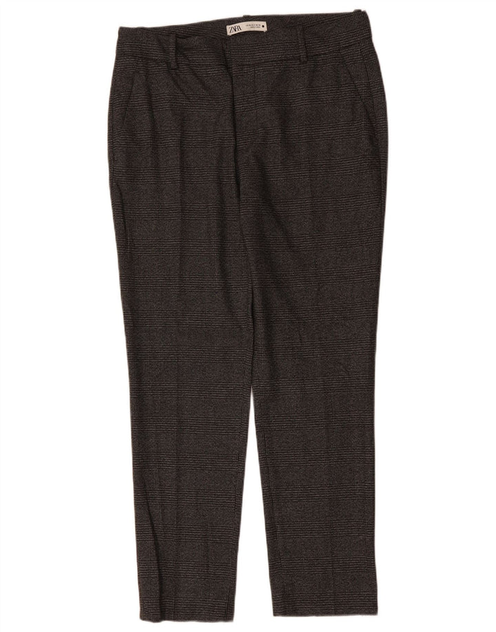 ZARA Damen Slim Anzughose EU 40 Mittel W30 L29 Grau kariertes Polyester