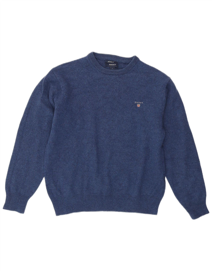 GANT Jungen-Pullover mit Rundhalsausschnitt, 12–13 Jahre, groß, blaue Lammwolle