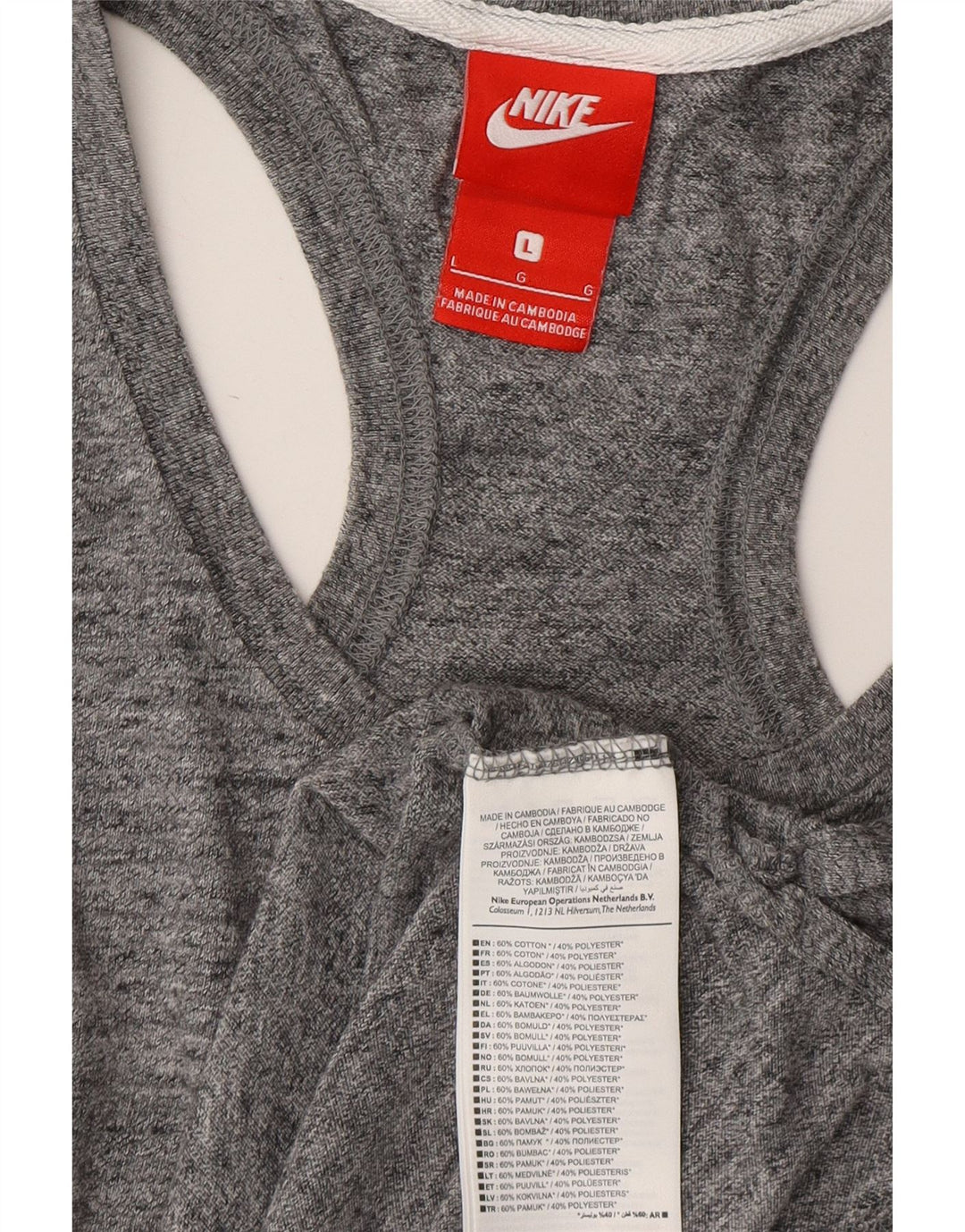 NIKE Damen-Trägershirt UK 14 Large Grau gefleckte Baumwolle