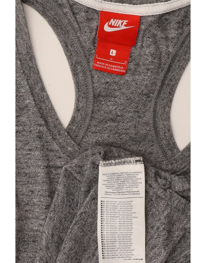 NIKE Damen-Trägershirt UK 14 Large Grau gefleckte Baumwolle