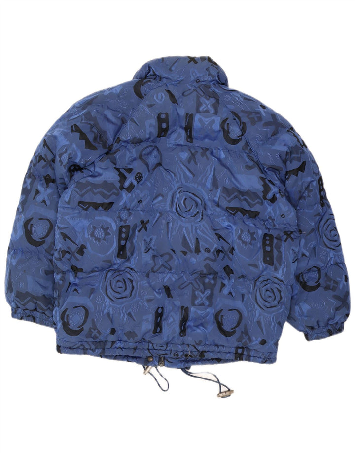 Vintage Damen gepolsterte übergroße Skijacke UK 8 Small Blue Geometrisch