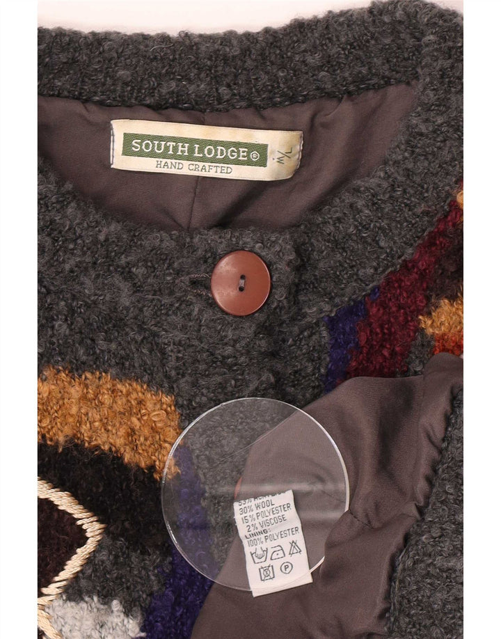 Vintage Damen Longline Cardigan Pullover UK 14 Mittelgrau Patchwork