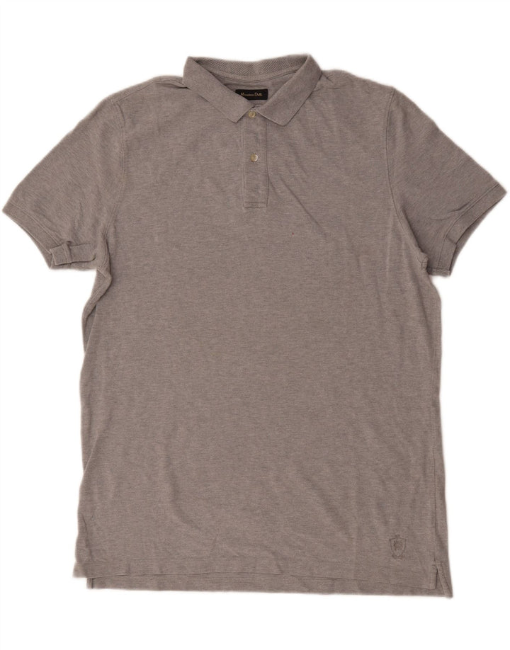 Massimo Dutti Herren-Poloshirt, groß, grau gesprenkelte Baumwolle