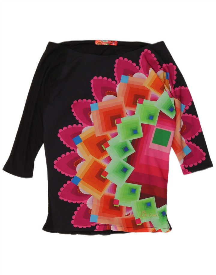 Desigual Damen Übergroßes, schulterfreies Grafik-Oberteil, Gr. 10, Schwarz