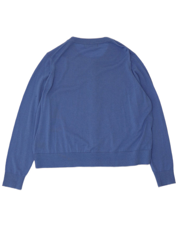 Marks & Spencer Damen Strickjacke UK 20 2XL Blaue Merinowolle