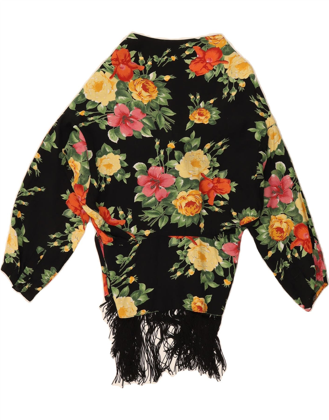 OPTIONS Womens Front Tie Shirt Blouse UK 12 Medium Black Floral Viscose Vintage Options and Second-Hand Options from Messina Hembry 