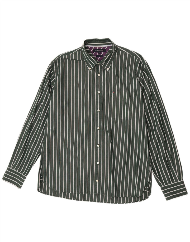 Tommy Hilfiger Herrenhemd XL grün gestreift aus Baumwolle
