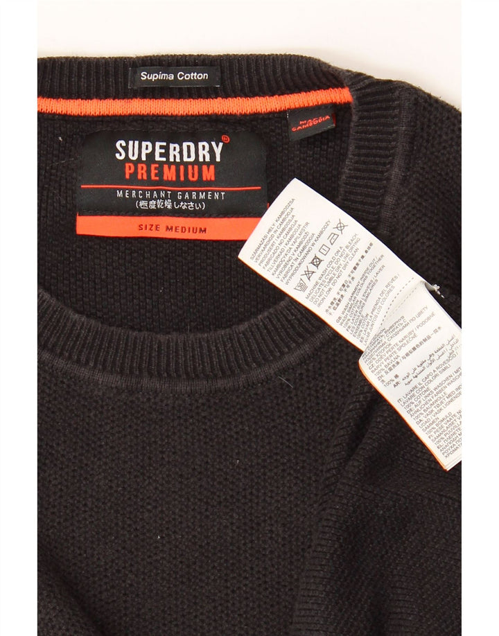 Superdry Damen-Pullover mit Rundhalsausschnitt, UK 14, mittelschwarz, Baumwolle