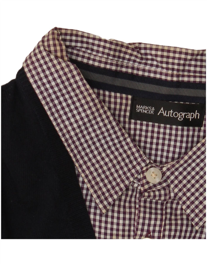 Marks & Spencer Herren Autograph Pullover mit V-Ausschnitt, groß, marineblaue Baumwolle