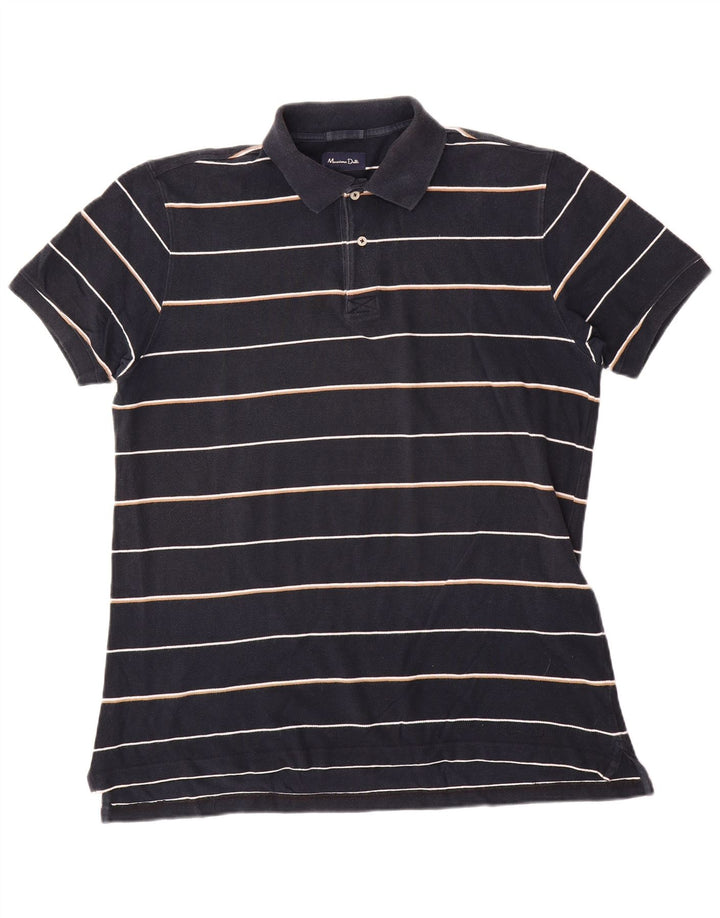 Massimo Dutti Herren-Poloshirt, groß, marineblau gestreift
