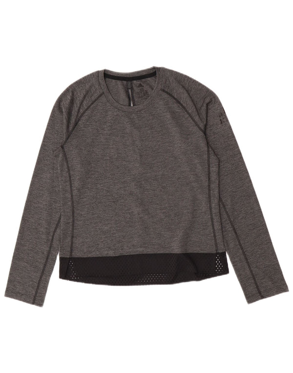 Adidas Damen Top Langarm UK 4/6 XS Grau Colourblock Polyester