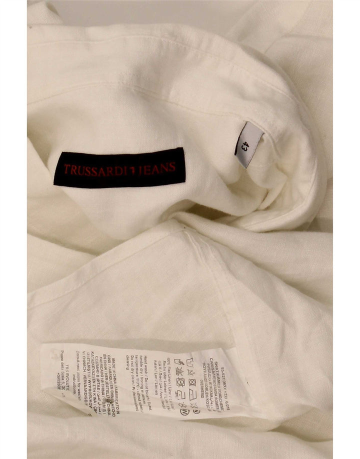 Trussardi Herrenhemd, Größe 43, großes weißes Leinen
