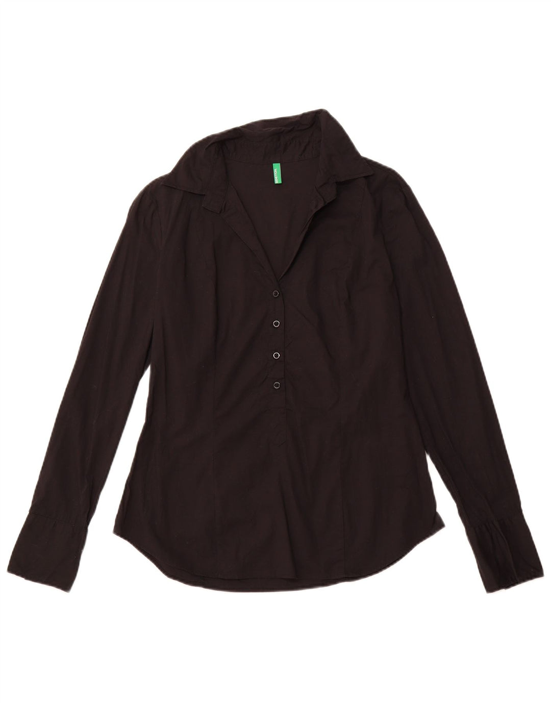 BENETTON Damen Pullover-Hemd UK 16 Large Schwarze Baumwolle