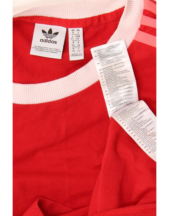 ADIDAS Damen Top Langarm UK 10 Small Rote Baumwolle