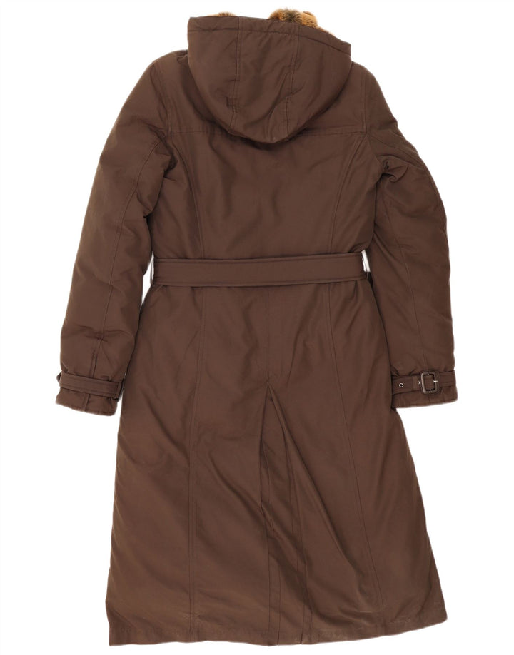 Woolrich Wattierter Damenmantel mit Kapuze, UK 10, Größe S, braune Baumwolle